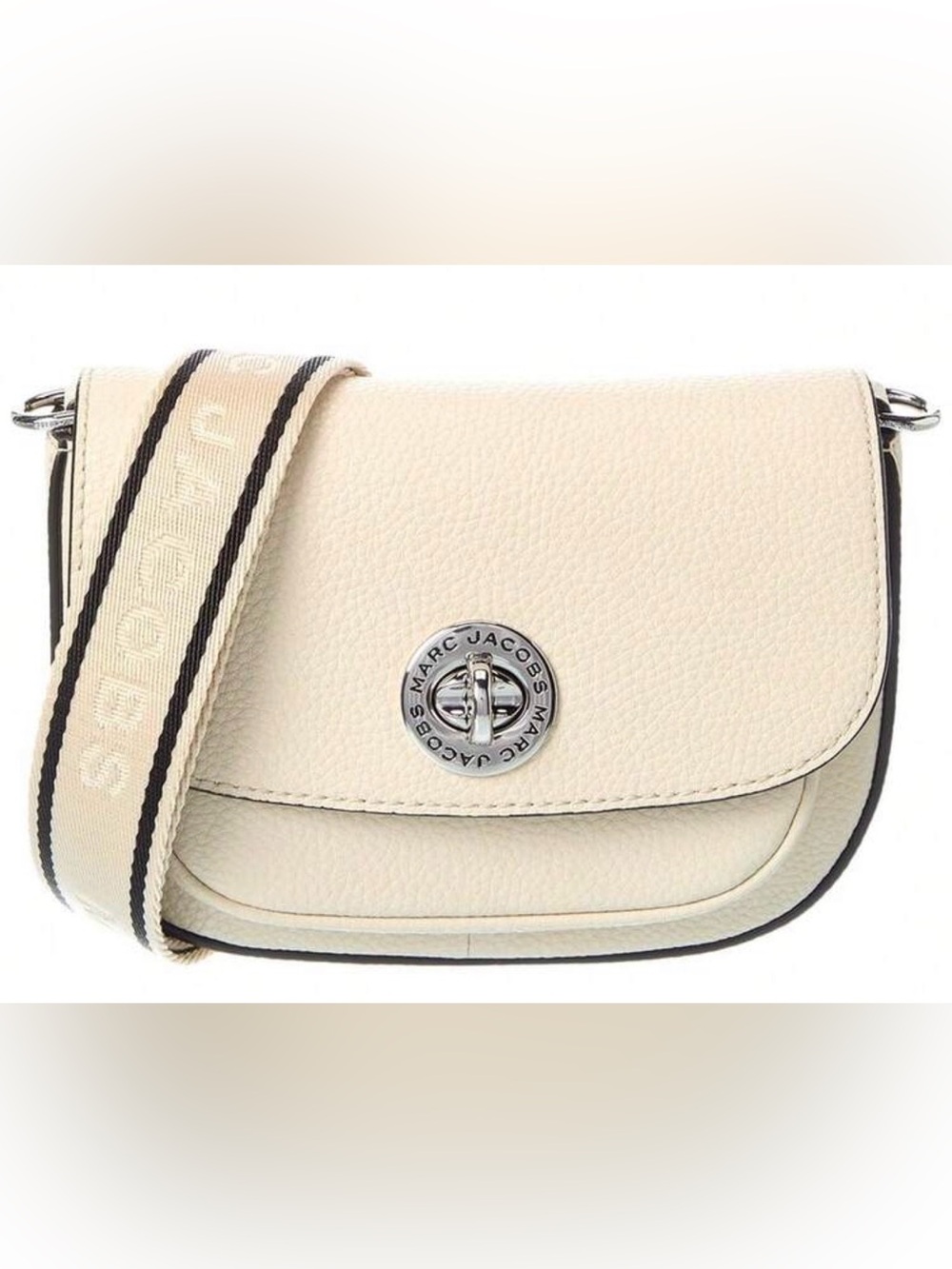Marc Jacobs Cream Pebbled Leather Crossbody with Logo Strap